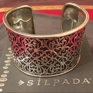 Vintage Silpada Sterling Silver Filigree Heart Scroll Cuff Bracelet R1697